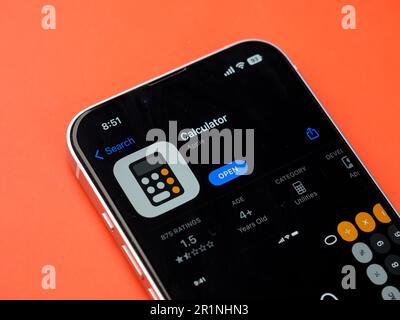 West Bangal, Indien - 20. Februar 2023 : Apple Calculator App auf dem Bildschirm Stock Image. Stockfoto