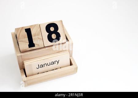 Hölzerne ewige Kalenderblöcke für Januar Stockfoto