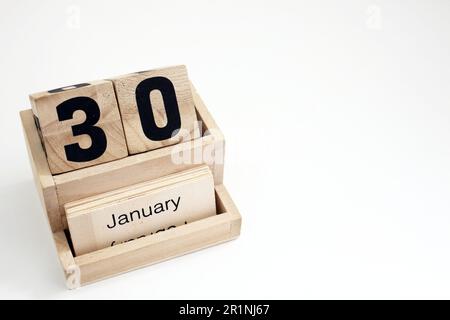 Hölzerne ewige Kalenderblöcke für Januar Stockfoto