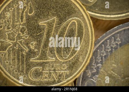 10-Cent-Münze (Euro). Rückseite, Makro-Nahaufnahme Stockfoto