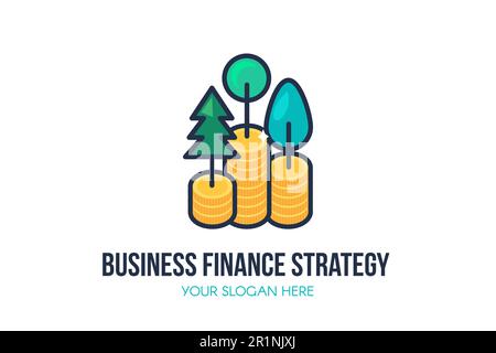 Plakat für Strategievorlage für Geschäftsfinanzierung mit Firmenlogo und Etikett mit Kopierbereich. Finanzen, Investitionen, Erfolgsstrategie und Rechnungslegung Stock Vektor