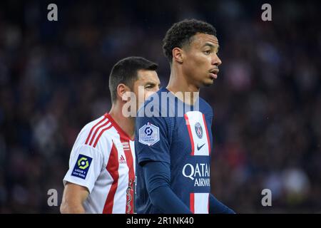 Julien Mattia / Le Pictorium - Paris Saint Germain Gastgeber des AC Ajaccio im Parc des Princes, 13. Mai 2023 - 13/05/2023 - Frankreich / Ile-de-France (Region) / Paris - Hugo Ekitike während des Spiels zwischen Paris Saint Germain und AC Ajaccio im Parc des Princes, 13. Mai 2023. Stockfoto