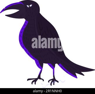 Gruseliger Rabenvogel, Halloween-Krähe auf weißem Hintergrund isoliert. Gruseliger, dunkler Rabenfilm. Horrorfigur für Halloween-Feiertage. Vektor i Stock Vektor