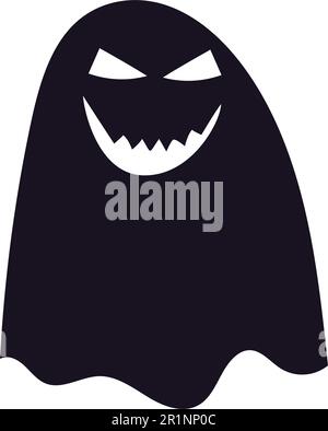 Schwarze Silhouette mit einem gruseligen, gruseligen Geist an Halloween auf weißem Hintergrund. Figur für Halloween-Feiertage. Vektordarstellung Stock Vektor