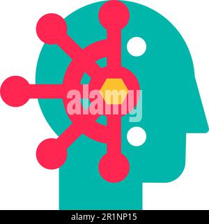 Gedankenkontrolle, Gedankenmanipulation, Flachvektorsymbol. Gehirnwäsche, Neurowissenschaften Farbpiktogramm Stock Vektor