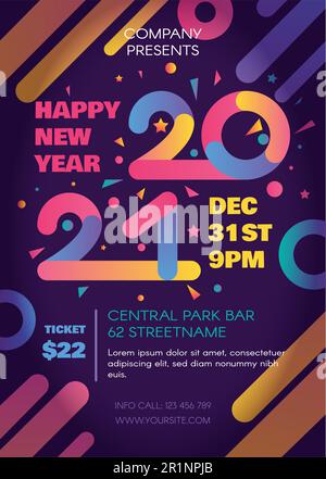 2021 Silvesterparty – Poster- oder Flyer-Design. Vorlage für Einladung zur Silvesterfeier. Werbebanner für Club oder Restaurant. Stock Vektor