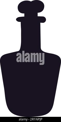 Halloween-Silhouette eines Hexenvergiftungsflaschen-Symbols isoliert auf weißem Hintergrund. Gifttrank in der Flasche mit menschlichem Knochen. Vektordarstellung Stock Vektor