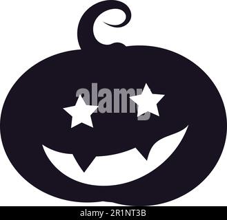 Schwarze Halloween-Silhouette mit lächelndem Gesicht auf weißem Hintergrund. Weihnachtssymbol für Halloween-Konzept. Vektordarstellung Stock Vektor