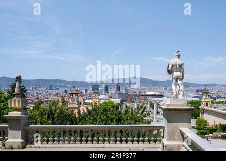 Blick über die Stadt von Montjuic, Barcelona, Katalonien, Spanien Stockfoto