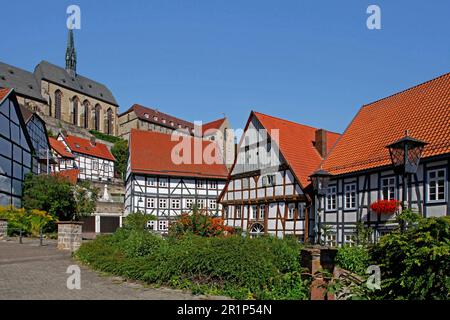 Historische Altstadt, protestantische Altstadt Kirche St. Maria in Vinea, Marianum-Gymnasium, Warburg, Hoexter-Bezirk, Nordrhein-Westfalen Stockfoto