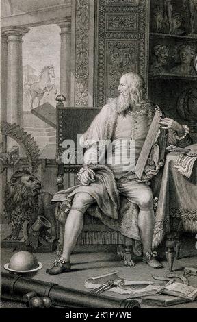 Leonardo da Vinci (15. April 1452 - 2. Mai 1519), eigentlich Lionardo di ser Piero da Vinci, war ein italienischer Maler, Bildhauer, Architekt, Anatomist, Mechaniker, Ingenieur und Naturphilosoph, historische, digital restaurierte Reproduktion eines Originals aus dem 19. Jahrhundert. / Leonardo da Vinci (15. April 1452 - 2. Mai 1519), eigentlich Lionardo di ser Piero da Vinci, war ein italienischer Maler, Bildhauer, Architekt, Anatom, Mechaniker, Ingenieur und Naturphilosoph, Historisch, digitale Restaurierte Reproduktion von einer Vorlage aus dem 19. Hundert Stockfoto