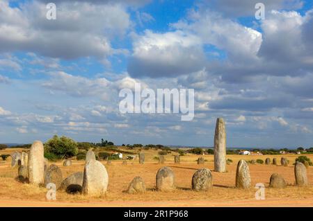 Cromeleque de Xarez, Megalithic Site in der Nähe von Monsaraz, Telheiro, Evora District, Alentejo, Portugal Stockfoto