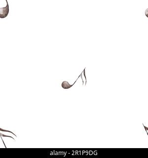 Aquarelle, nahtlose Muster, musikalische Noten. Von Hand gezeichnet. Minimalistisches nahtloses Muster auf weißem Hintergrund Stockfoto