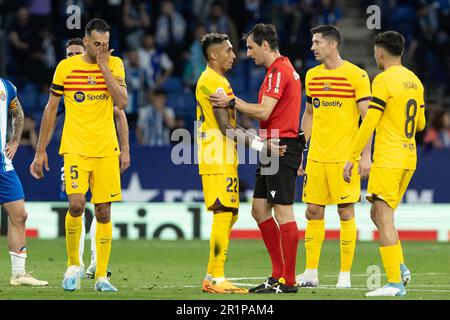 Cornella, Spanien. 14. Mai 2023. CORNELLA, SPANIEN - 14. MAI: .Raphinha des FC Barcelona während des Spiels La Liga zwischen RCD Espanyol und FC Barcelona im RCDE-Stadion am 14. Mai 2023 in Cornella, Spanien (Kreditbild: © Gerard Franco/DAX via ZUMA Press Wire) – NUR REDAKTIONELLE VERWENDUNG! Nicht für den kommerziellen GEBRAUCH! Stockfoto