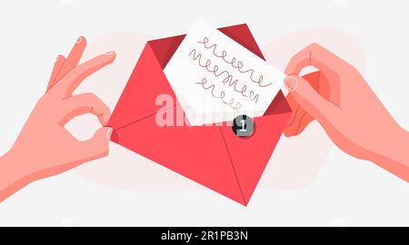 Die Hände halten den Brief offen. Kommunikationskonzept, Korrespondenz. Flacher Cartoon-Style. Vektordarstellung Stock Vektor