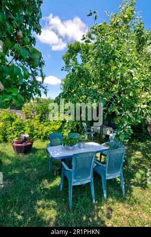 Klostergarten, Propstei Zella, Garten, Botanik, Sommer, Blick auf das Dorf, Zella, Rhön, Wartburgkreis, Thüringen, Deutschland, Europa, Stockfoto