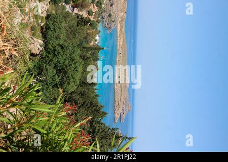 Lindos Bay, Rhodos-Insel, Dodekanesisch, Ägäisches Meer, Griechenland Stockfoto