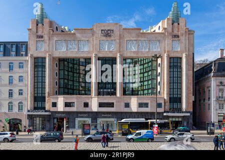 Eden Hotel am Restauradores Square. Ehemaliges Kino und Theater mit Art déco-Architektur von Cassiano Branco Stockfoto