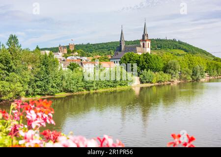 Bingen am Rhein, Fluss nahe, Kirche St. Martin, Burg Klopp, heute Rathaus in Rheintal, Rheinland-Pfalz Stockfoto