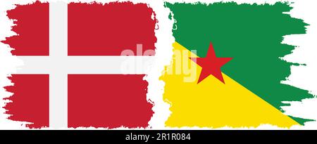 Grunge-Flaggen von Französisch-Guayana und Dänemark, Verbindung, Vektor Stock Vektor