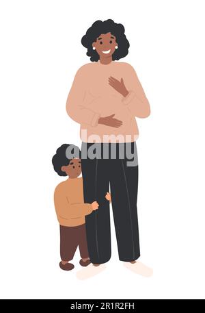 Schwarze schwangere Frau, die auf das zweite Kind wartet Stock Vektor