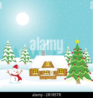 Cartoon-Illustration einer Hütte im Winter Stock Vektor