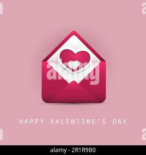 Valentinskarte mit Umschlag und Herzen Stock Vektor