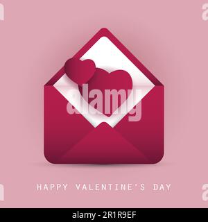 Valentinskarte mit Umschlag und Herzen Stock Vektor