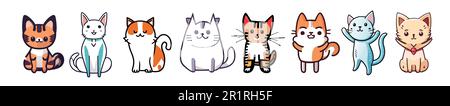 Ein Set süßer Katzen im Zeichentrickstil-Vektor. Stock Vektor
