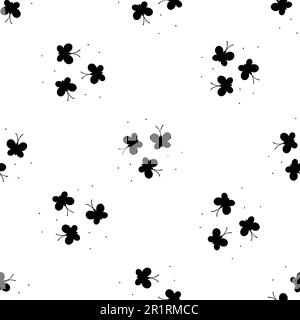 Nahtloses Schmetterlingsmuster. Sich wiederholende süße Schmetterlinge im Hintergrund. Wiederholtes modernes Blumendesign für Drucke. Beispiel für eine schwarz-weiße Silhouette mit Textur Stock Vektor