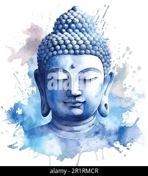 Blaue buddha-Aquarelle, großartiges Design für alle Zwecke im Dekorationsdesign. Weißer Hintergrund. Stock Vektor