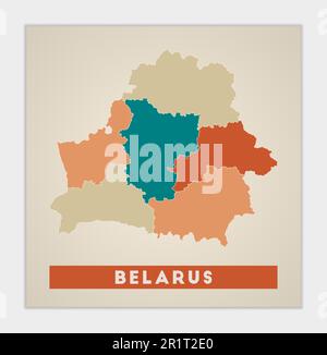 Weißrussland-Poster. Landkarte mit bunten Regionen. Form von Belarus mit Ländername. Erstaunliche Vektordarstellung. Stock Vektor