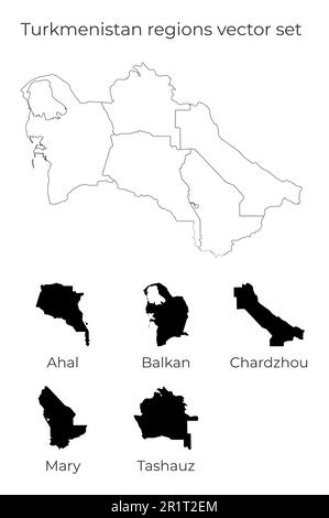 Turkmenistan Karte mit Formen von Regionen. Leere Vektorkarte des Landes mit Regionen. Grenzen des Landes für Ihre Infografik. Stock Vektor