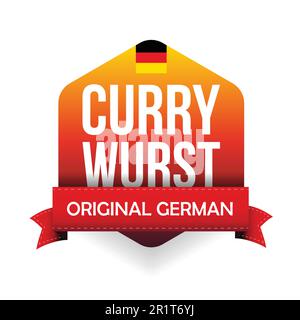 Original-Etikett mit deutscher Currywurst, roter Aufkleber Stock Vektor