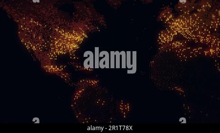 3D-Darstellung einer digitalen Erdkarte. Die Lichter der Megacities verschmelzen in einem sanften Licht. Die perfekte Kulisse für Fotos, Videos, Grafiken oder Projes Stockfoto
