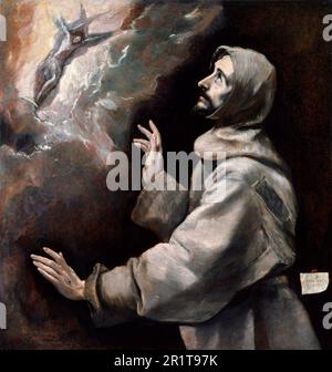 St. Francis erhält die Stigmata von El Greco (Domenikos Theotokopoulos, 1541-1614), Öl auf Leinwand, c.1585-90 Stockfoto