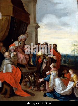 König Salomon erhält die Königin von Sheba von Frans Francken dem Ältesten (1581-1642), Öl im Panel, c. 1620-29 Stockfoto