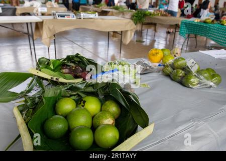 Niue, allgemein bekannt als der Felsen oder der Felsen von Polynesien. Jährliches Kai Niue Food Festival. Lokale Produkte sind ausgestellt. Stockfoto