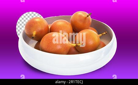 Set mit Orangenpassionsfrüchten für das Lebensmittelkonzept. Stockfoto