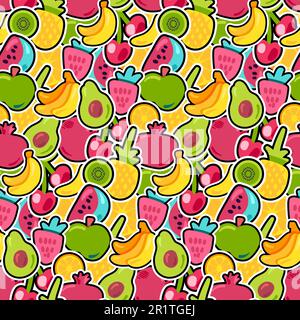Tropische Früchte, Beerenvektor, nahtloses Muster. Tapetendesign mit exotischen Obstscheiben Stock Vektor