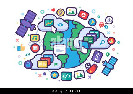 Illustration Des Globalen Netzwerkkonzepts. Internet, Internet und digitale Technologie. Internetverkehr. Vektor Stock Vektor