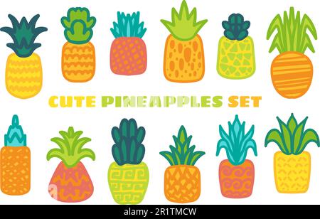 Von Hand gezeichnete Vektorbilder aus reifer Ananas. Pikante Zeichnungen mit tropischen Früchten Stock Vektor