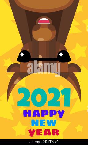 Chinesische Neujahrskarte 2021 mit niedlichem Bullenmaskottchen. Poster „Happy Winter Holiday“ für die Einrichtung oder Einladung zur Feier. Postkarten- oder Verkaufsflyer Stock Vektor