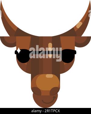 Cooles Bullengesicht in Sonnenbrille Emoji, Kuh trägt schwarze Sonnenbrille Symbol isolierte Emotionen Zeichen. Niedliche Clipkunst mit Tierkopf, modernes Emoticon-Element. Smiley Stock Vektor