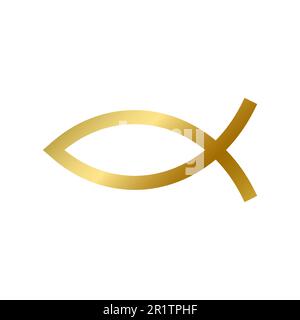 Ichthys Fischsymbol isoliert. Christlich heiliges religiöses goldenes Schild auf weißem Hintergrund Vektordesign Illustration. goldenes griechisches Element. Religion, Fai Stock Vektor