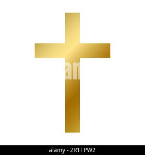 Lateinisches Kreuz isoliert. Christlich religiös goldenes Schild auf weißem Hintergrund Vektordesign Illustration. Glänzendes christentum-Kreuz. Religion Stock Vektor