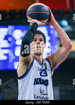 Zwolle, Niederlande. 15. Mai 2023. ZWOLLE, NIEDERLANDE - MAI 15: Duje Dukan von Landstede Hammers während des BNXT League-Spiels zwischen Landstede Hammers und RSW Liege Basket im Landstede Sportcentrum am 15. Mai 2023 in Zwolle, Niederlande (Foto von Albert ten Hove/Orange Pictures) Guthaben: Orange Pics BV/Alamy Live News Stockfoto