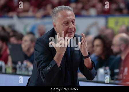 Palasport Taliercio, Mestre (VE), Italien, 15. Mai 2023, Piero Bucchi (Cheftrainer Banco di Sardegna Sassari) während Playoff - Umana Reyer Venezia vs Banco di Sardegna Sassari - Italienische Basketball Serie A Championship Credit: Live Media Publishing Group/Alamy Live News Stockfoto