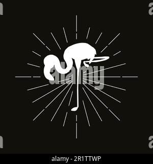 Pinkfarbenes Flamingo-Silhouettenabzeichen. Exotisch-elegantes Vektorsymbol. Ornithologie, afrikanisches Fauna-Symbol Stock Vektor