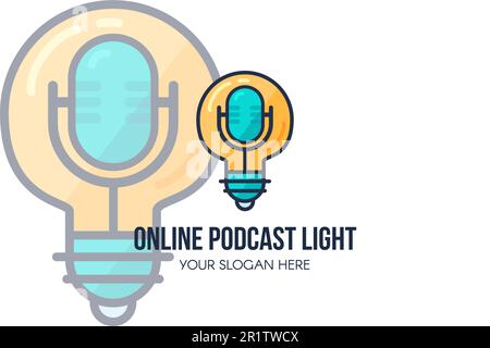Vorlage für Online-Podcast-Landing-Page. Modernes Design der Website für Audiomusik oder Radiosendungen. Online-Übertragungen oder Interview-Banner mit Mikrophon Stock Vektor
